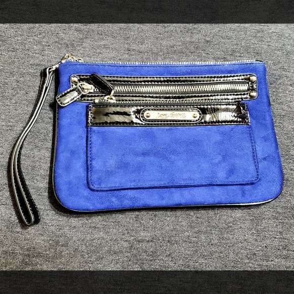 Express Handbags - Express - Cobalt Blue & Black Patent Wristlet or Clutch - NWOT